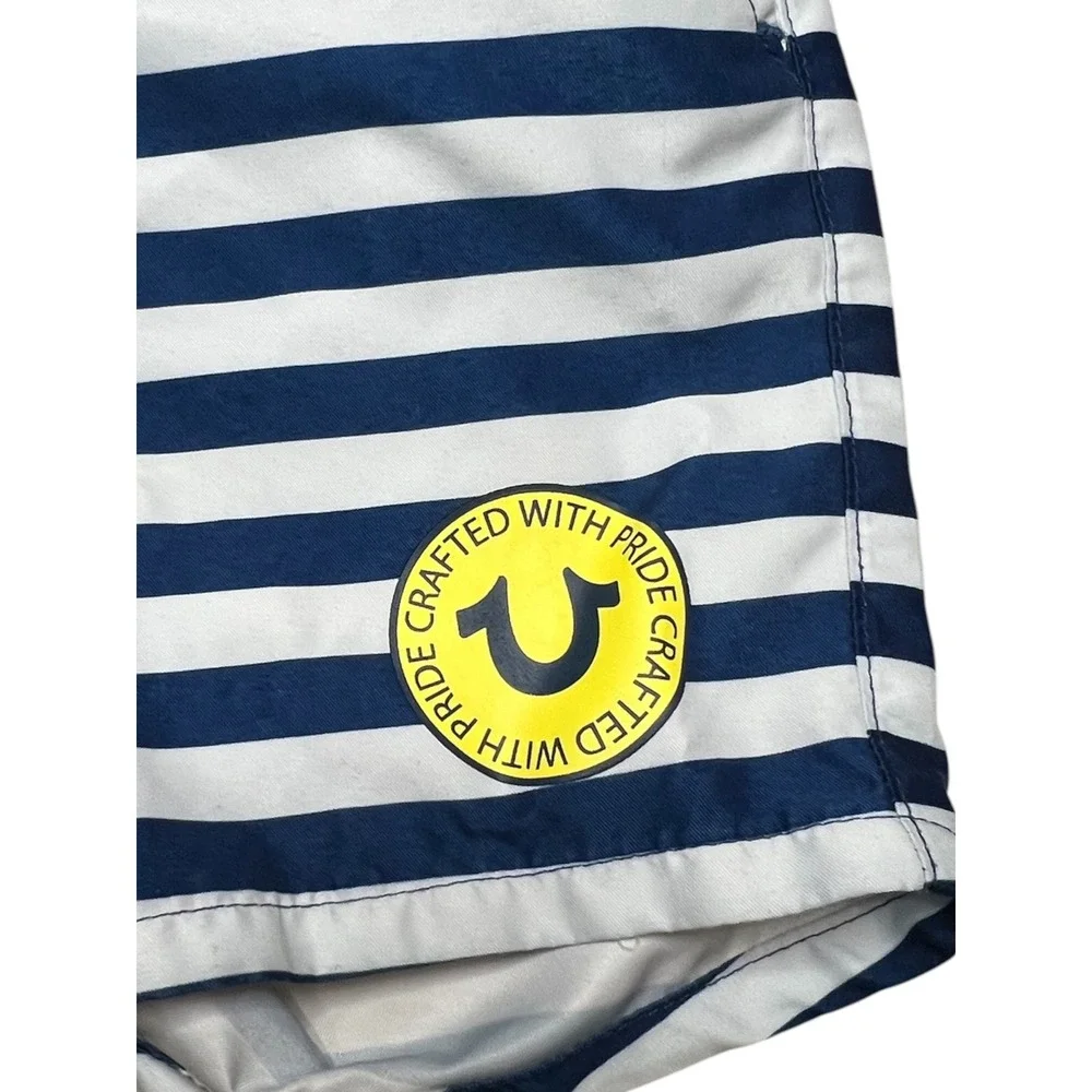True Religion Boys Swim Trunks Navy White Striped Board Shorts Size 2T